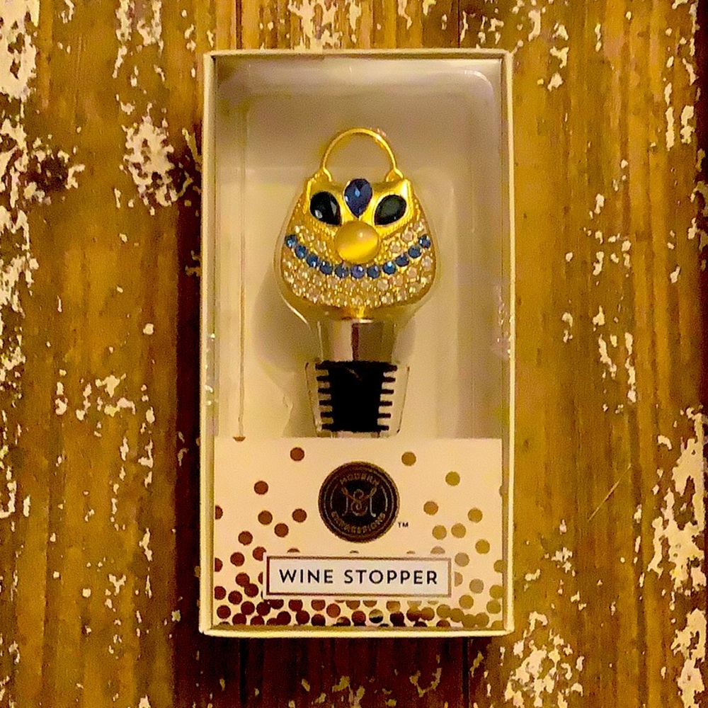 Multicolored Crystal Embellished Wine Stopper, Handbag Shape, Gold Tone